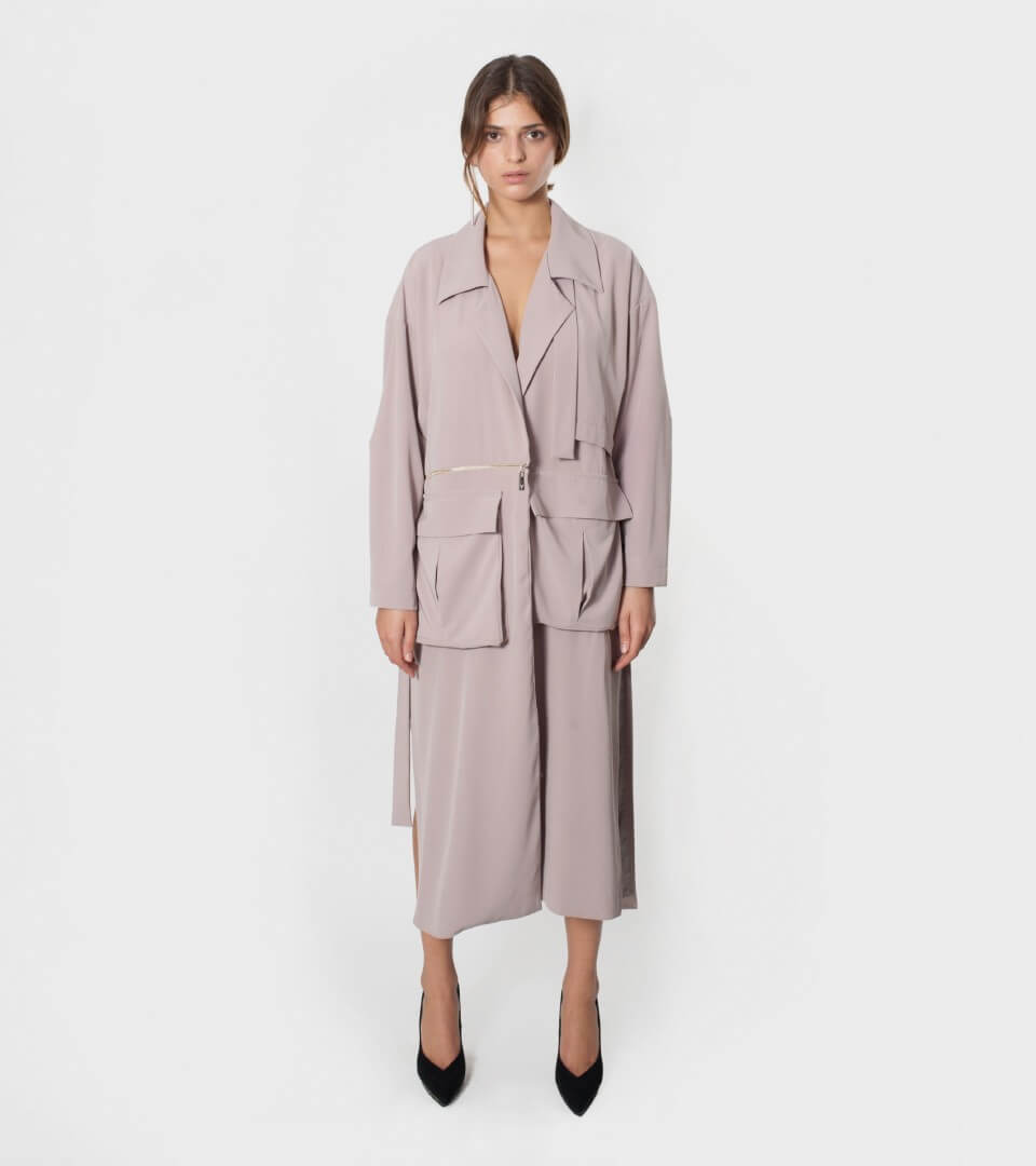 pink coat with pockets